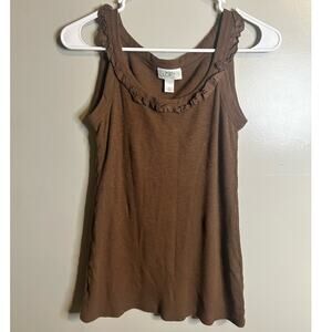 Ann Taylor Loft Brown Ruffle Tank, size Medium